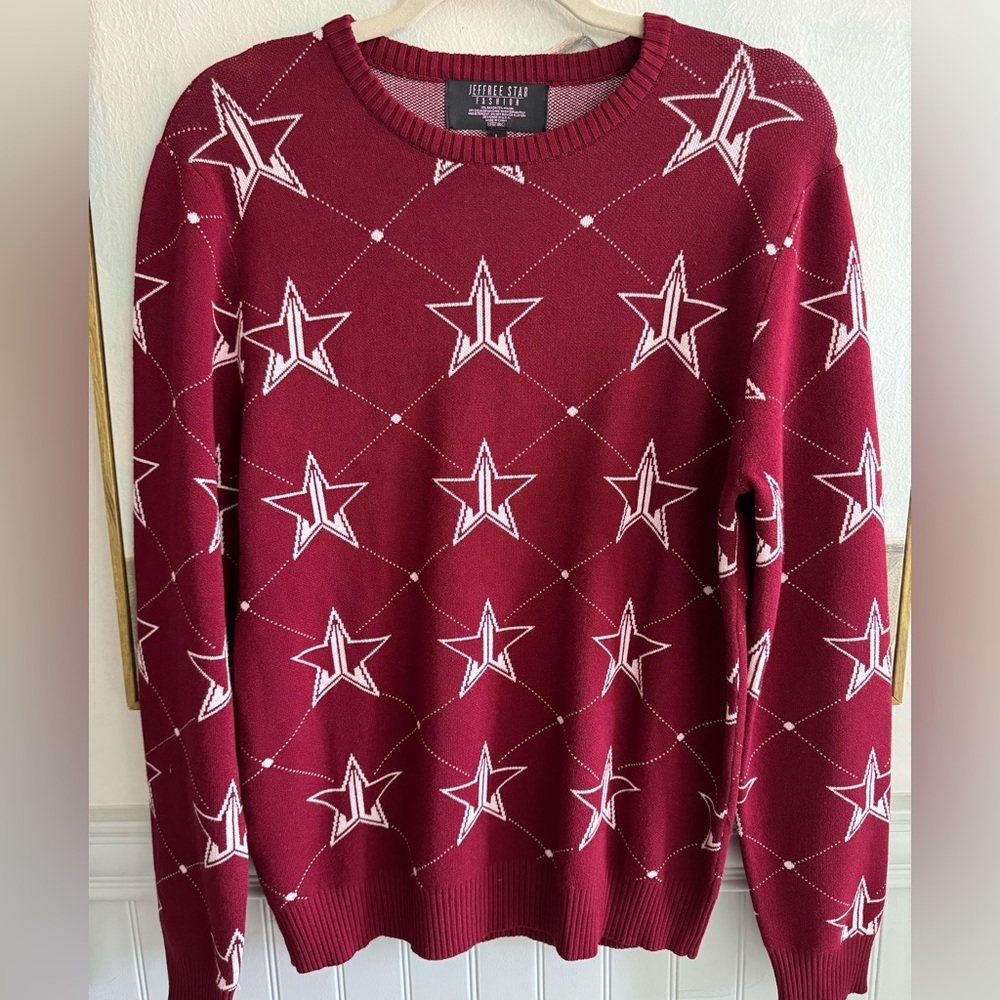 JEFFREE STAR Fashion Maroon Knit Crewneck Pullover Sweater Size Lg